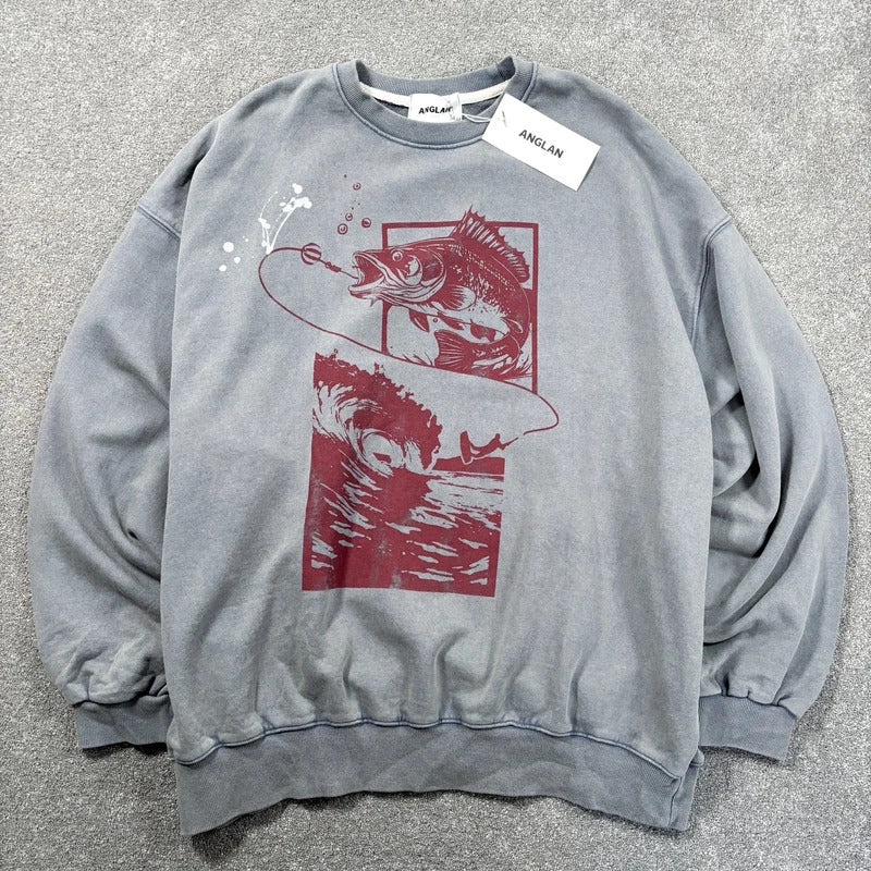Anglan Fishing Graphic Sweatshirt Grey L