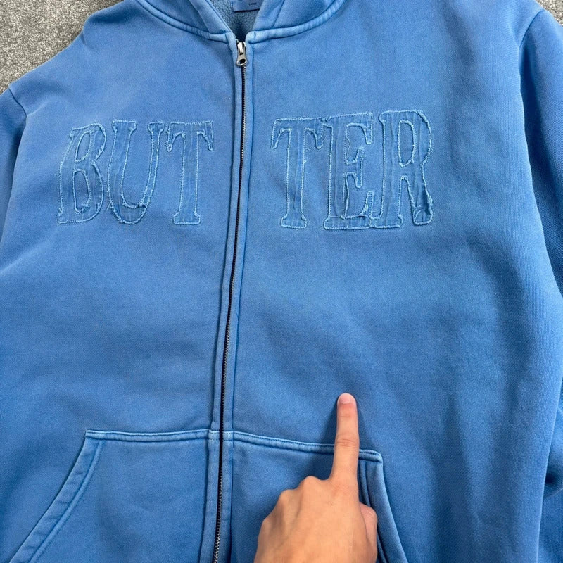 Butter Goods Spellout Zip Hoodie Blue L