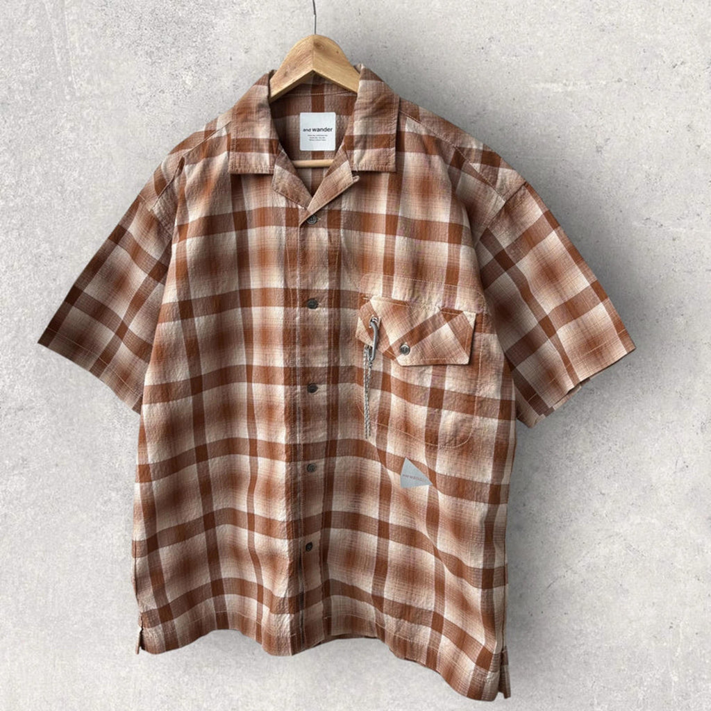 And Wander check shirt brown XL - Japan import