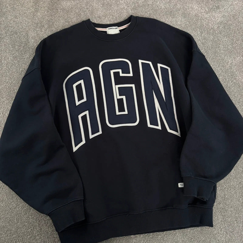 Anglan Oversized Spellout Sweatshirt Navy L