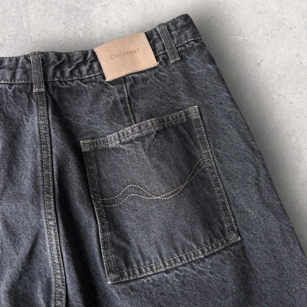 Covernat Korean Wide Baggy Jeans Black L