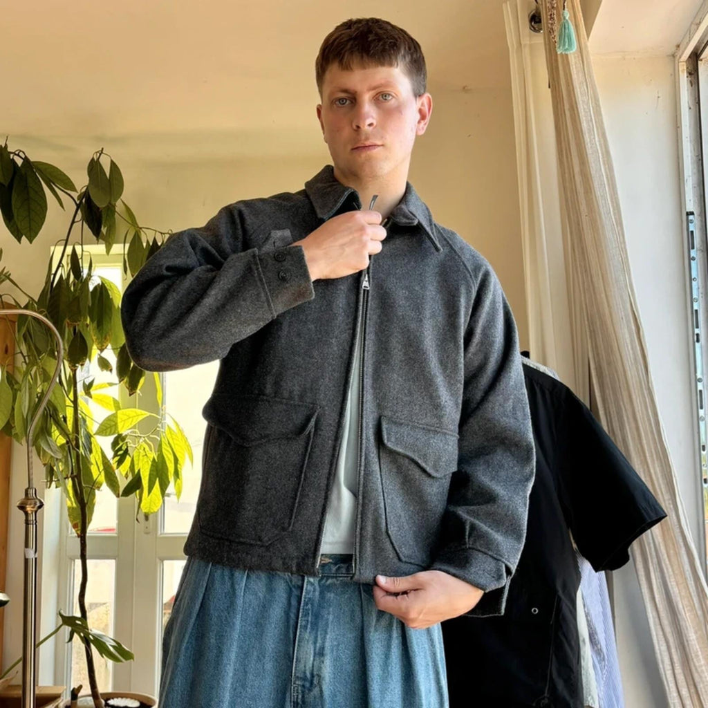 Uniform Bridge Cropped Wool Harrington Jacket M