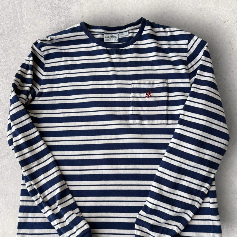 Gramicci Stripe Cropped Long Sleeve Tee Blue