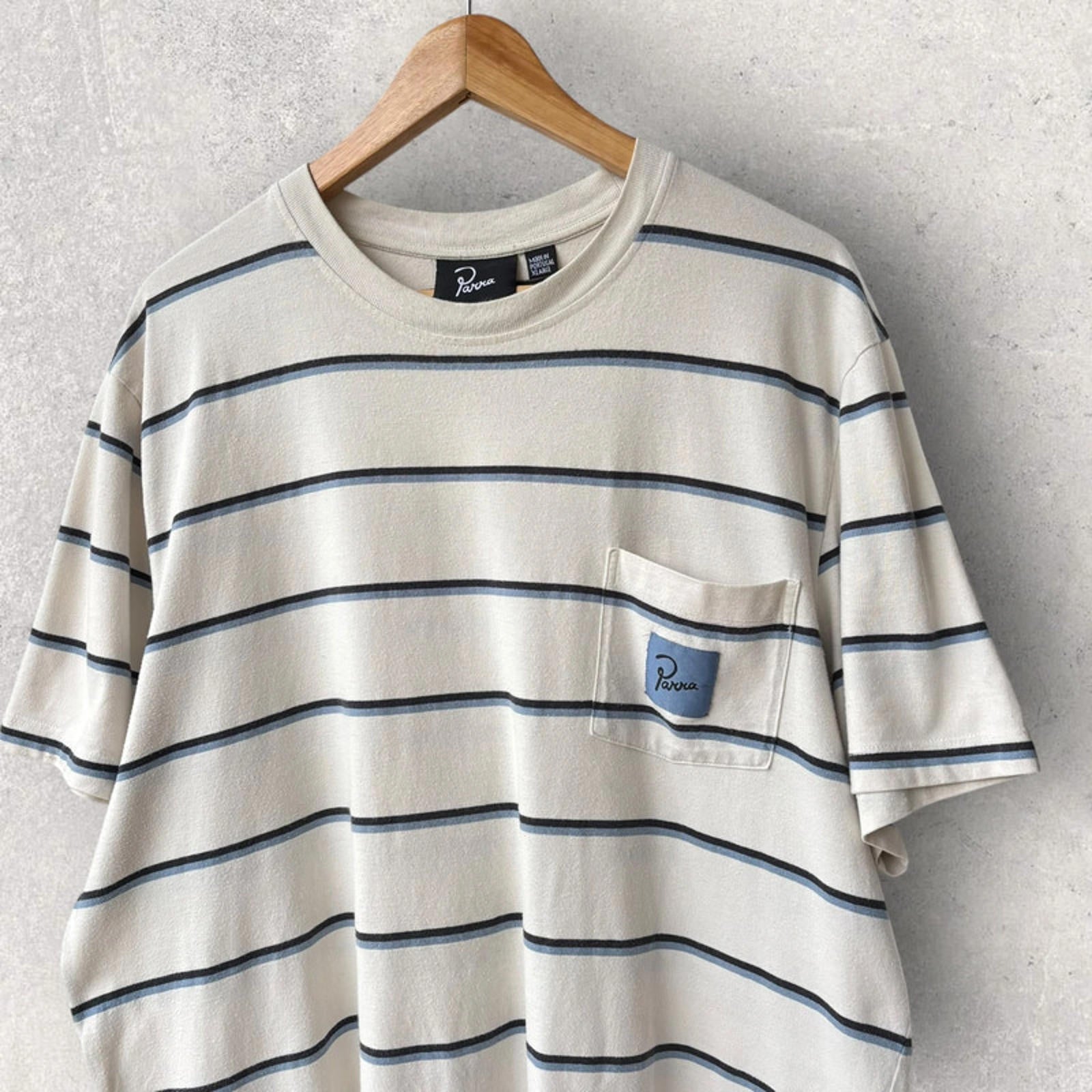 Parra Stripe T-Shirt White/Blue Size L