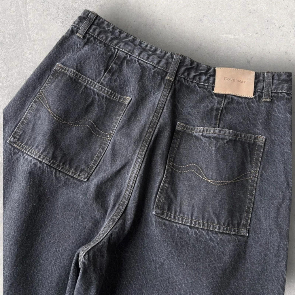 Covernat Korean Wide Baggy Jeans Black L