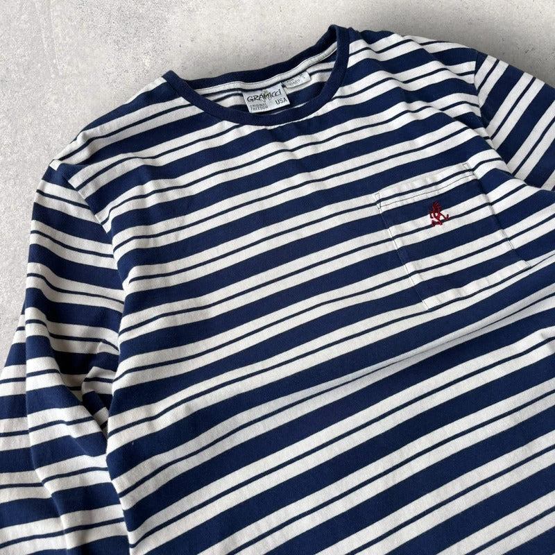 Gramicci Stripe Cropped Long Sleeve Tee Blue