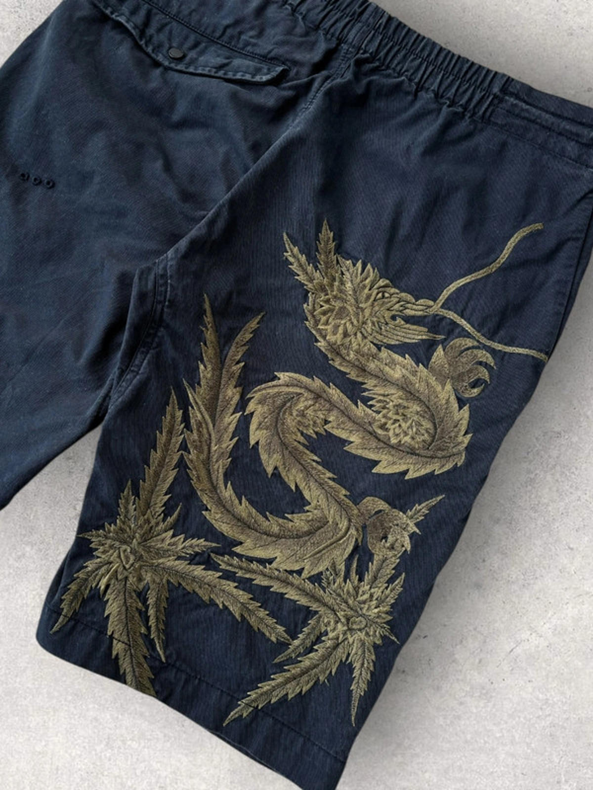 Maharishi Dragon Leaf Embroidered Shorts | Navy | Size S