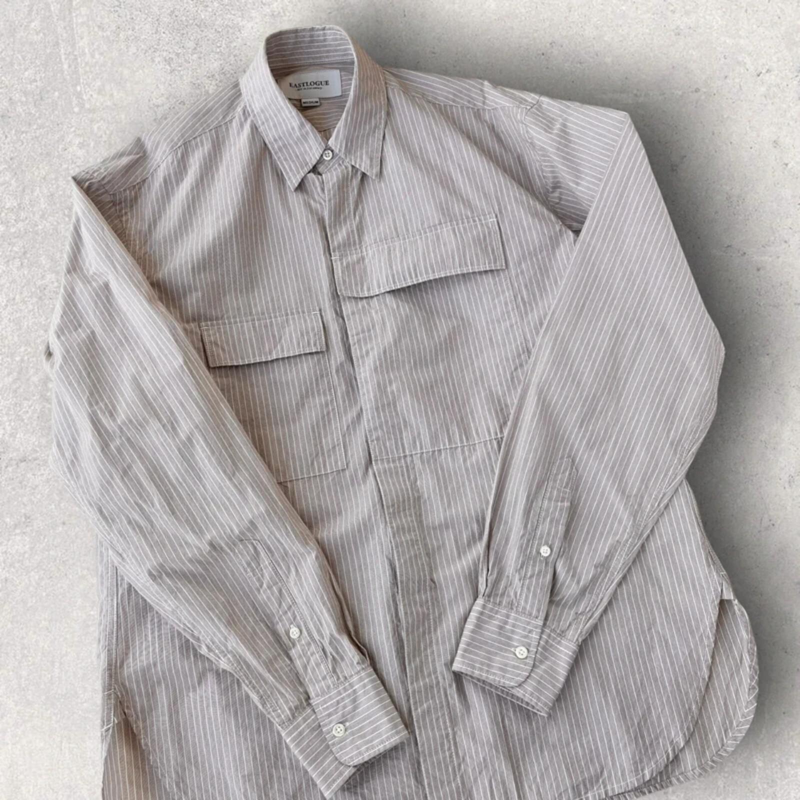 Eastlogue Asymmetric Utility Stripe Shirt Beige M