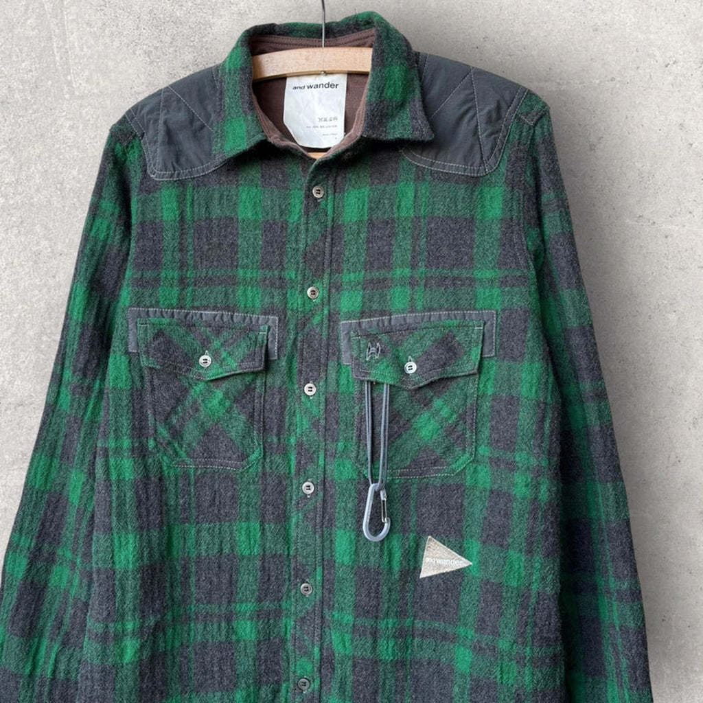 And Wander Check Technical Shirt Green Size S Japan Import