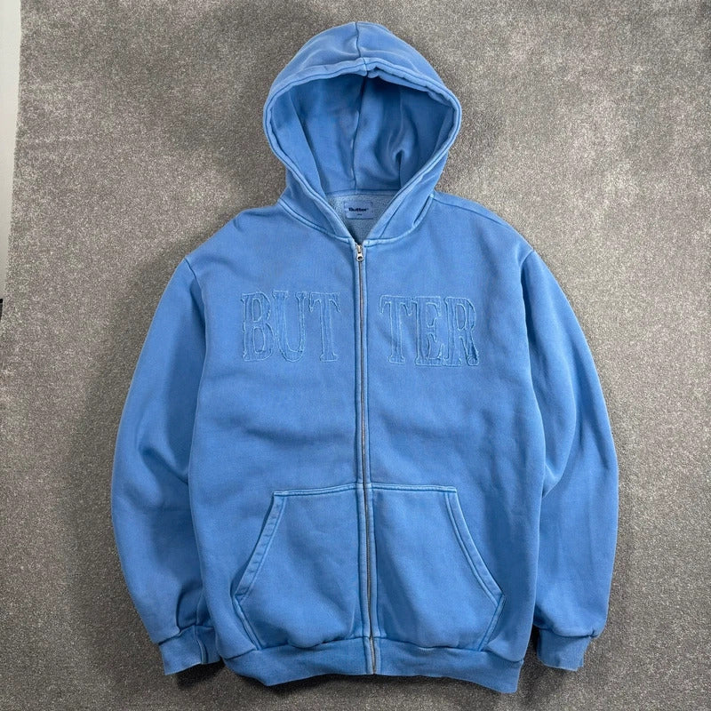 Butter Goods Spellout Zip Hoodie Blue L