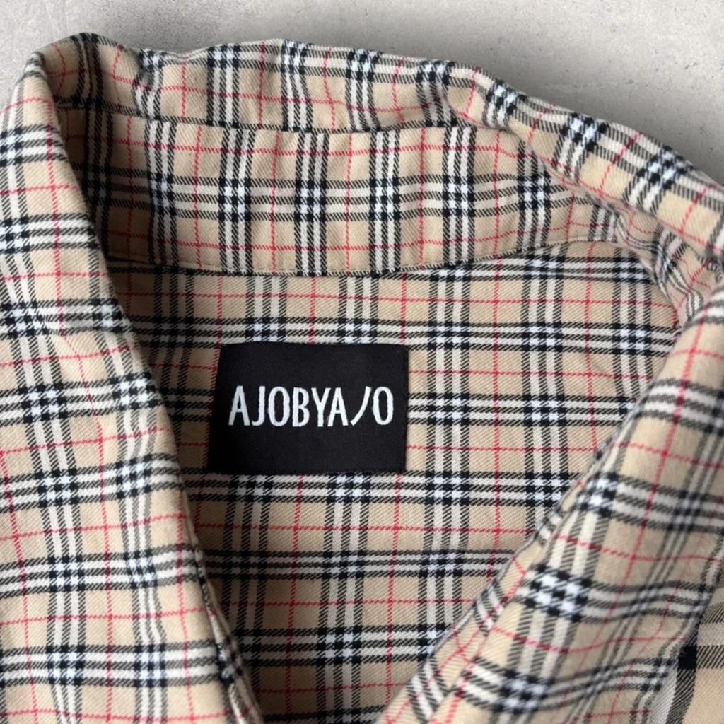 Ajobyajo Korean Plaid Oversized Shirt Beige XL