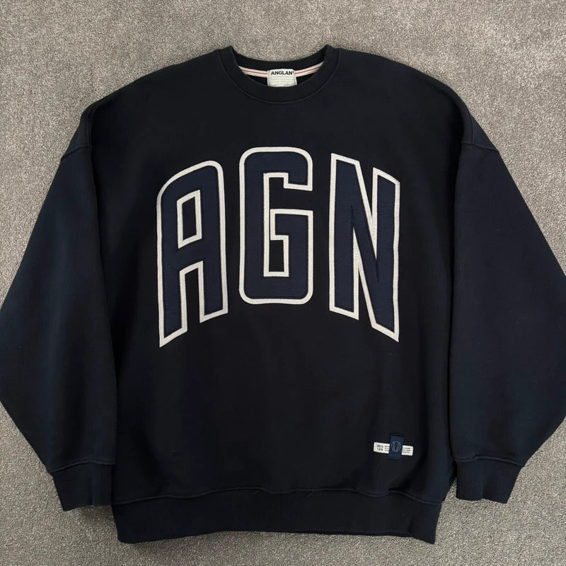 Anglan Oversized Spellout Sweatshirt Navy L
