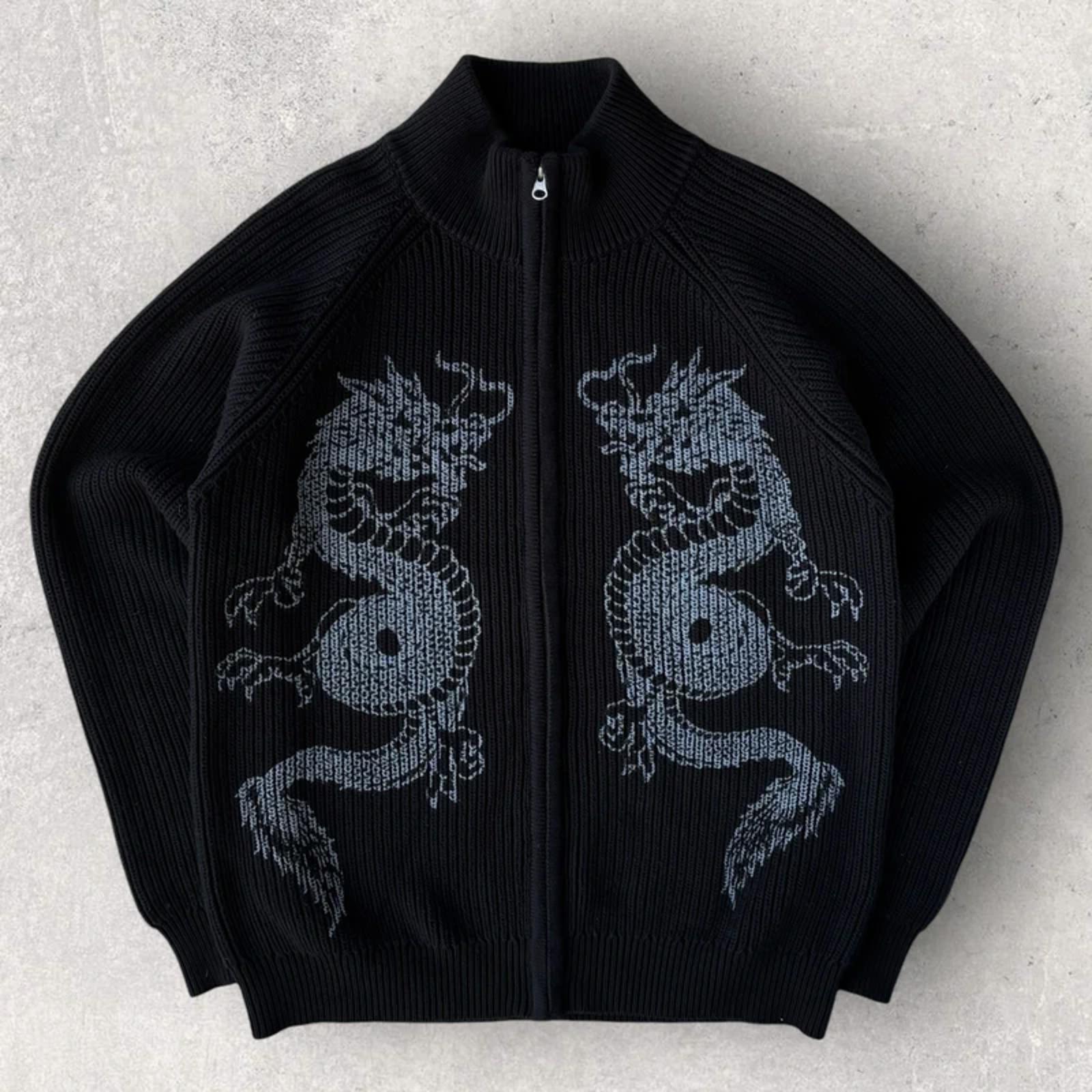 Butter Goods Dragon Zip Thru Knit Sweatshirt Black M Streetwear