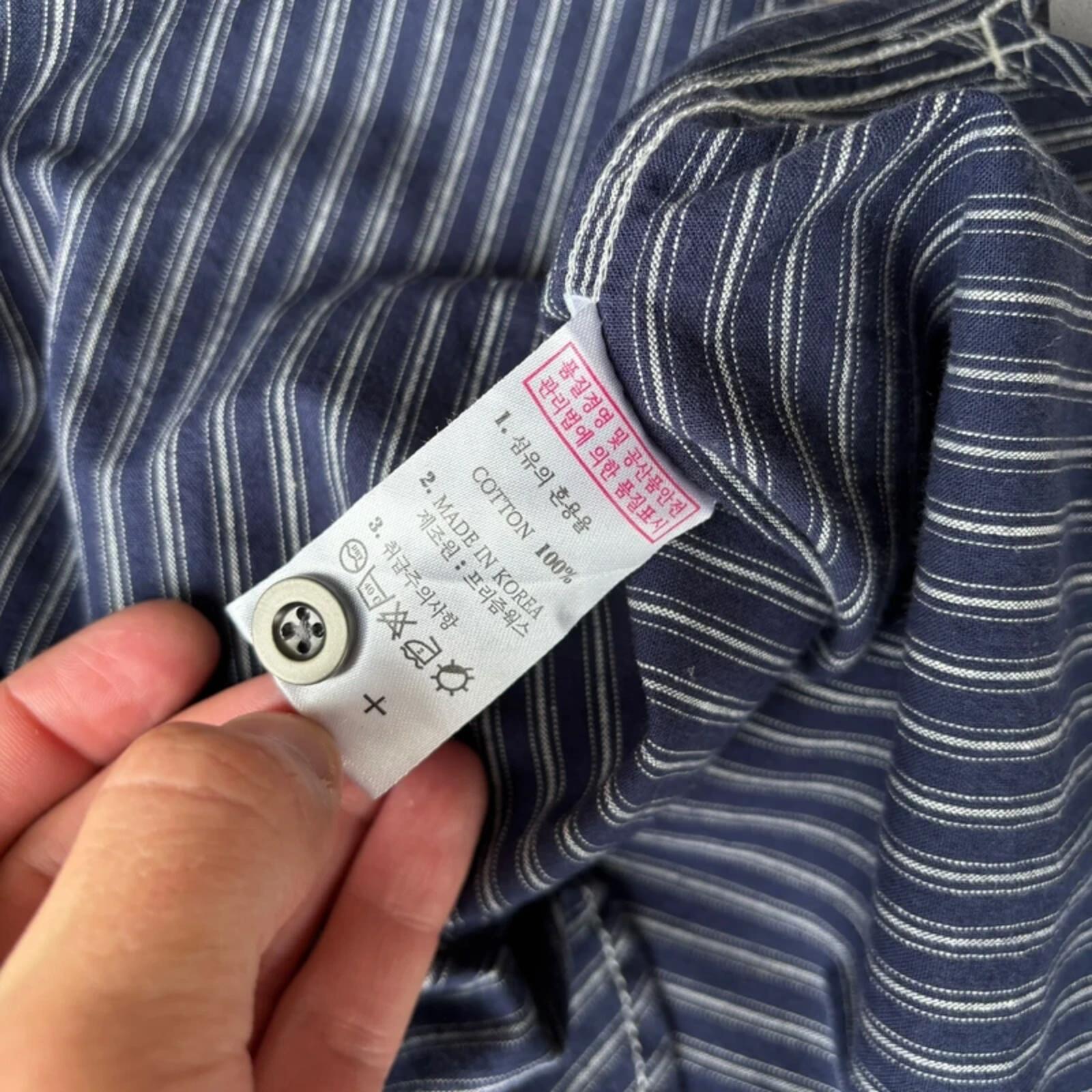 Frizmworks Amekaji  Hickory Stripe Collarless Shirt Navy S