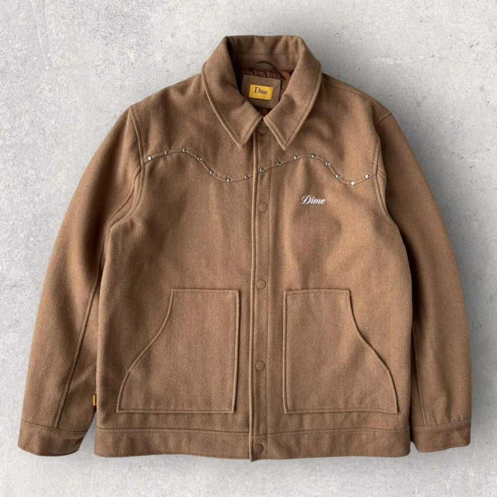 Dime Studded Wool Bomber Jacket Tan L