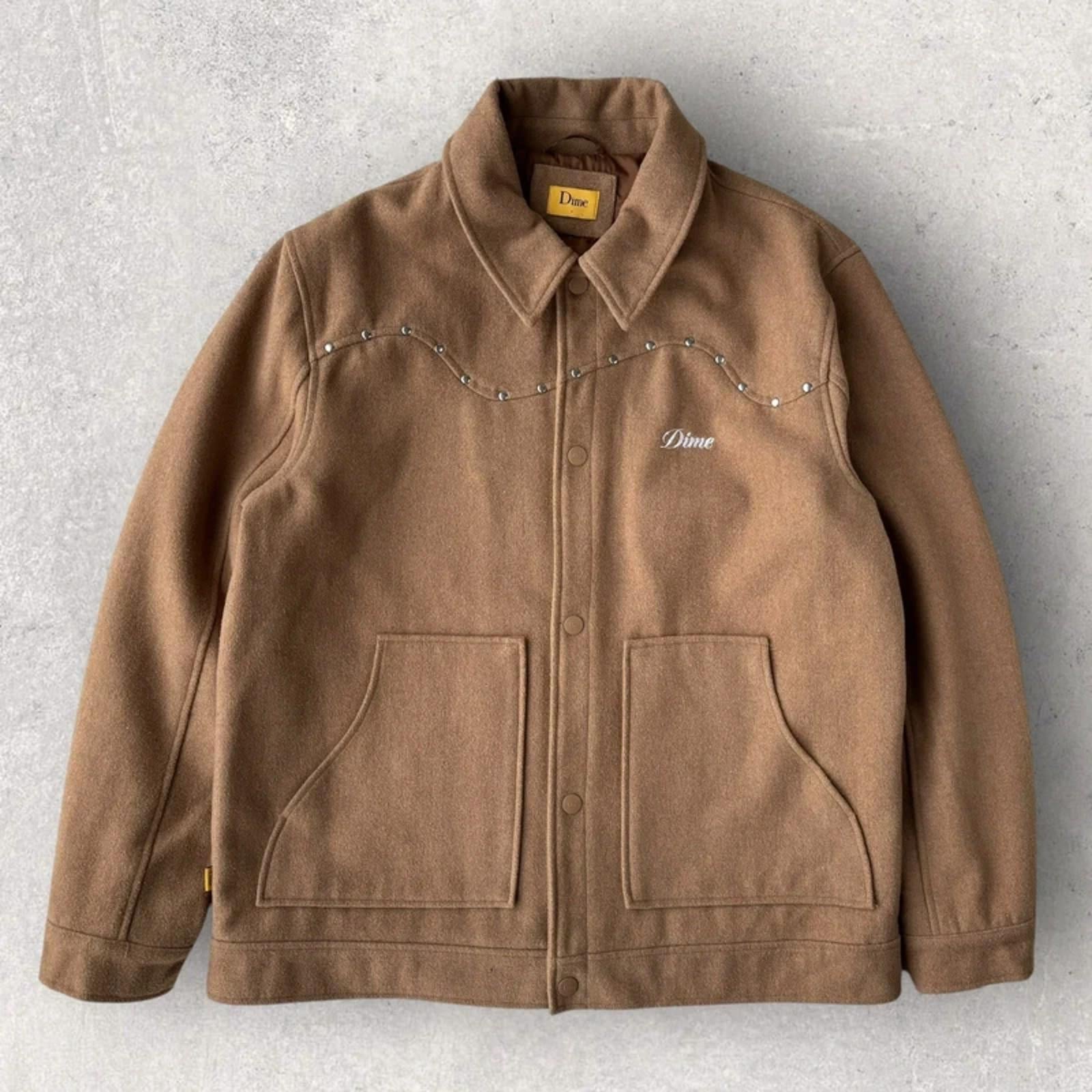 Dime Studded Wool Bomber Jacket Tan L