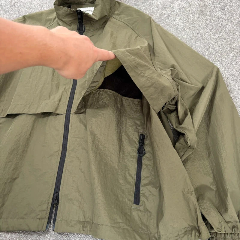 Uniform Bridge Boxy Nylon Track Jacket Olive L