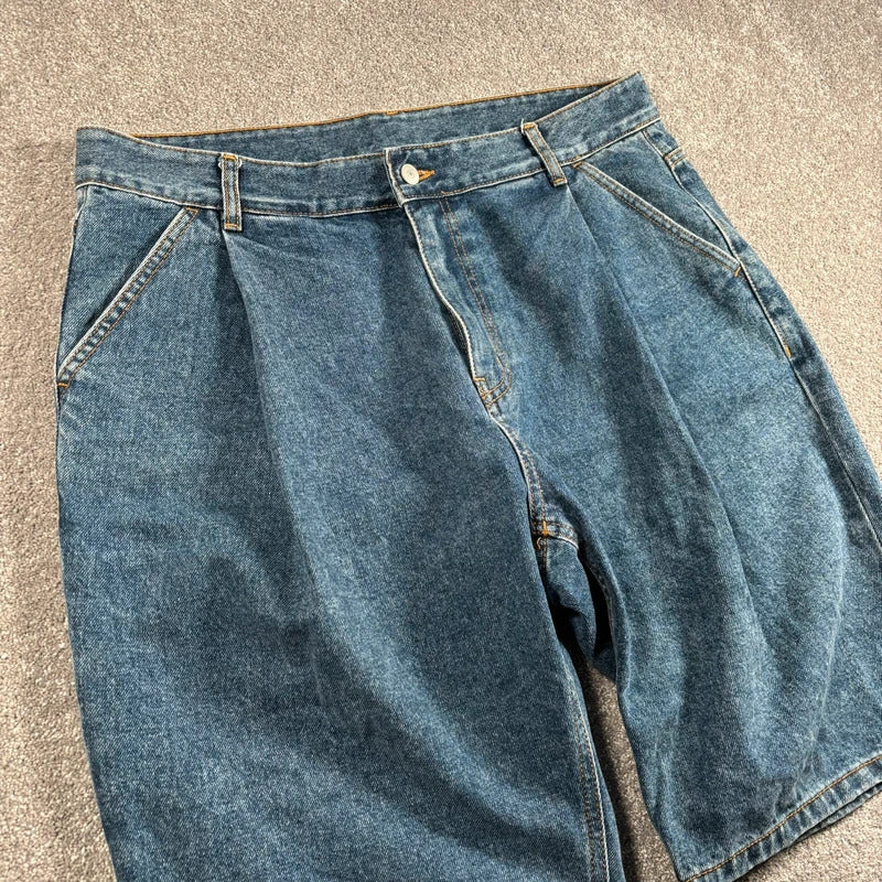 Uniform Bridge Pleated Denim Baggy Short Blue W34