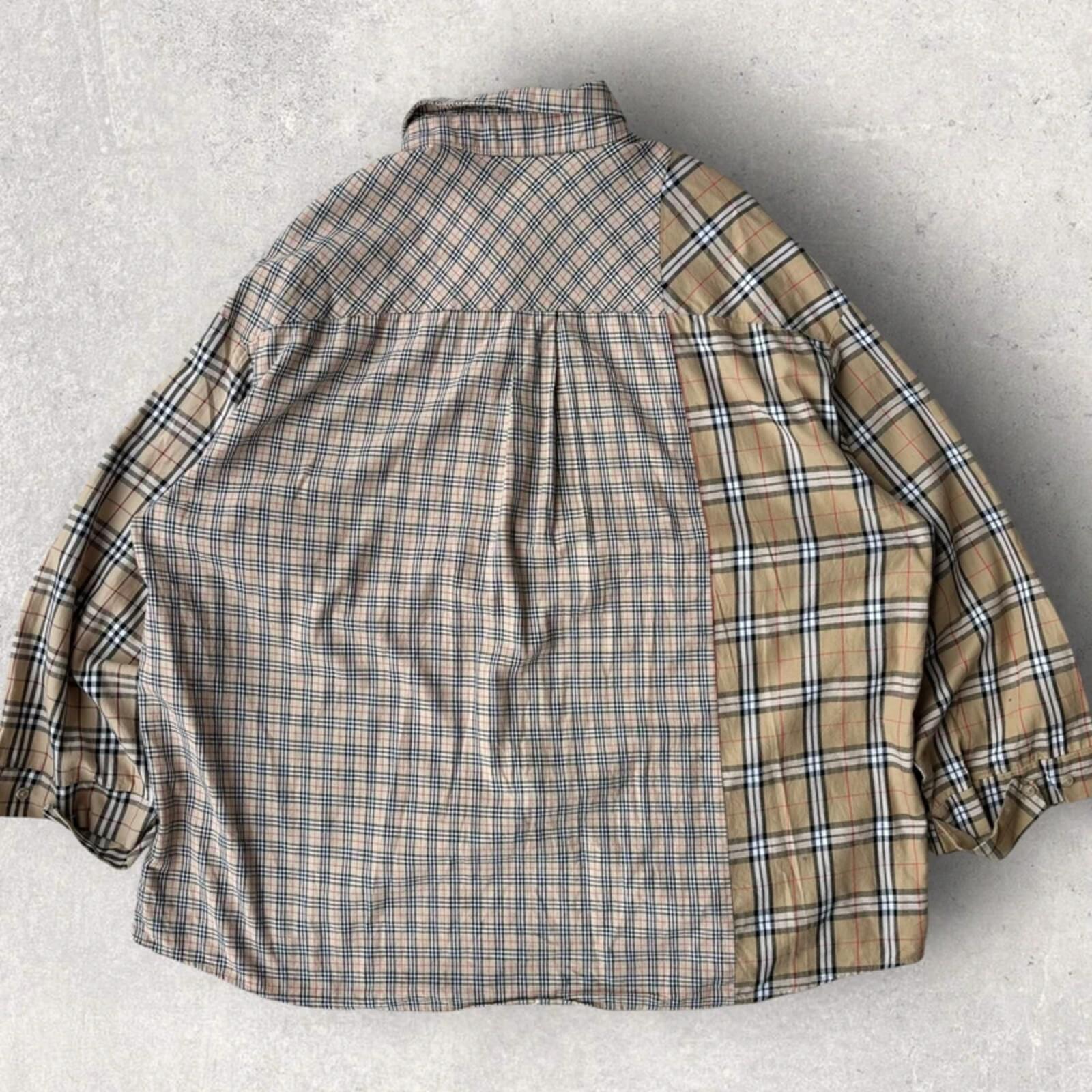 Ajobyajo Korean Plaid Oversized Shirt Beige XL
