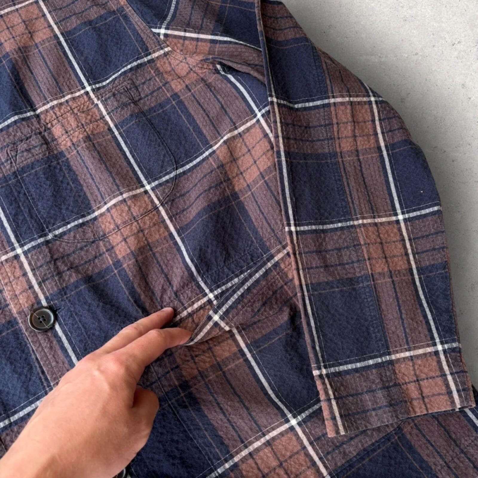 Universal Works Check Seersucker Overshirt Brown Navy L
