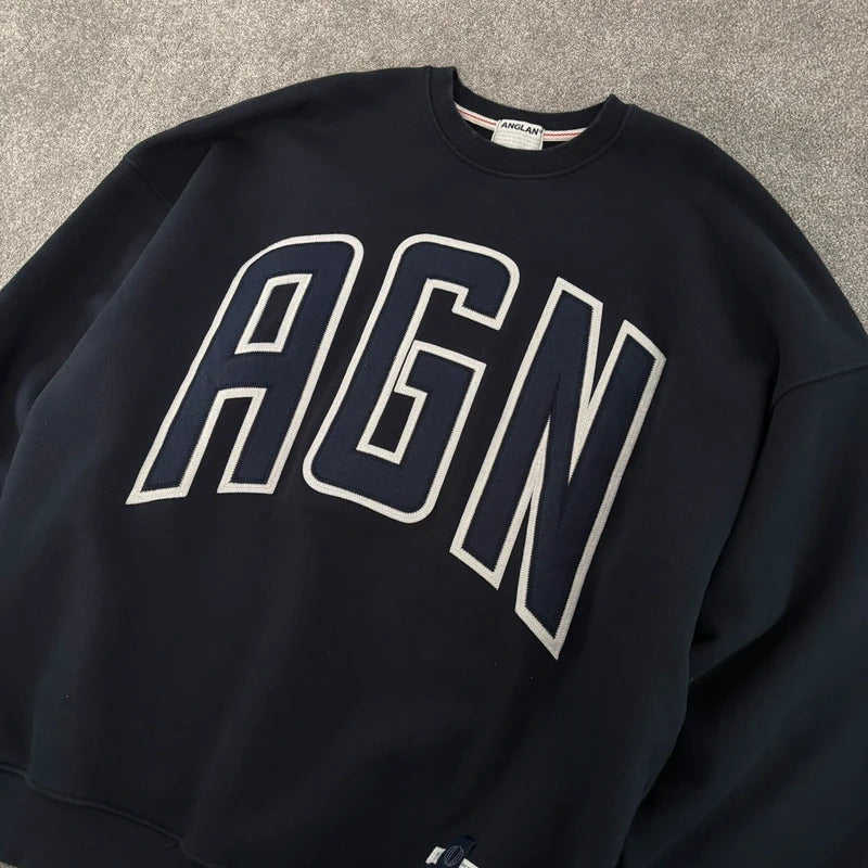Anglan Oversized Spellout Sweatshirt Navy L