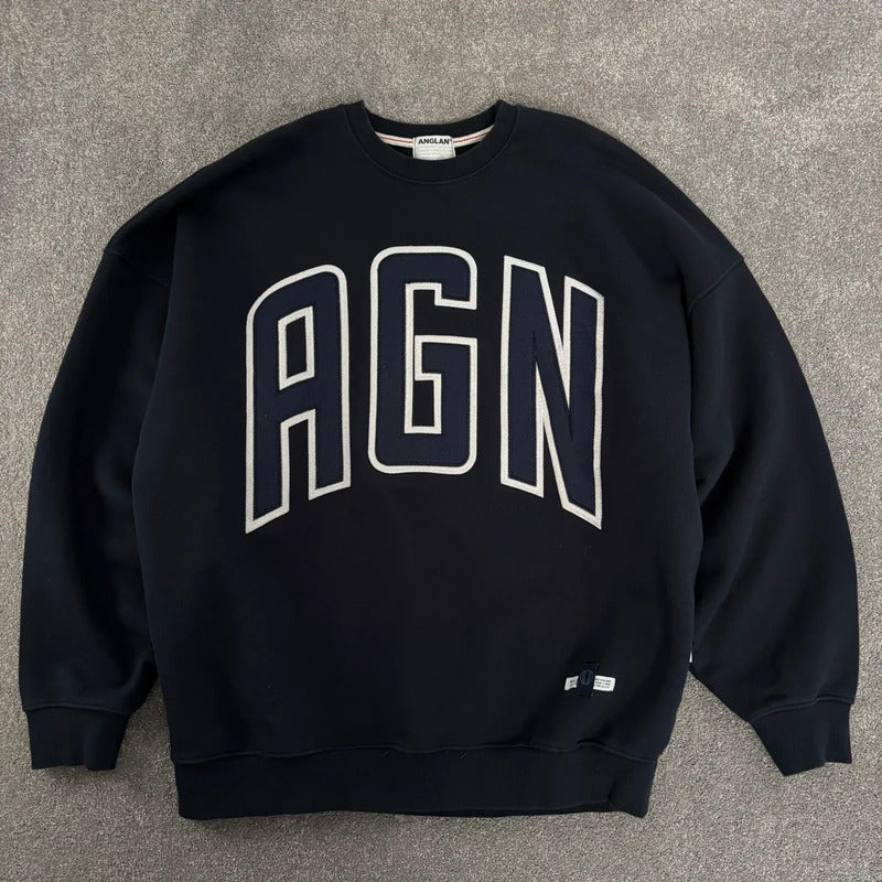 Anglan Oversized Spellout Sweatshirt Navy L