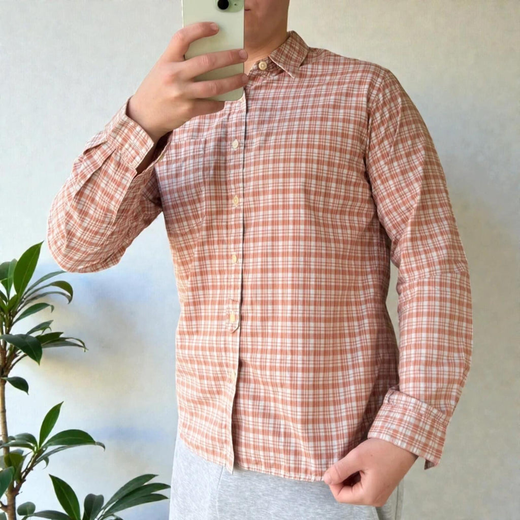 Margaret Howell Cropped Plaid Shirt Coral S