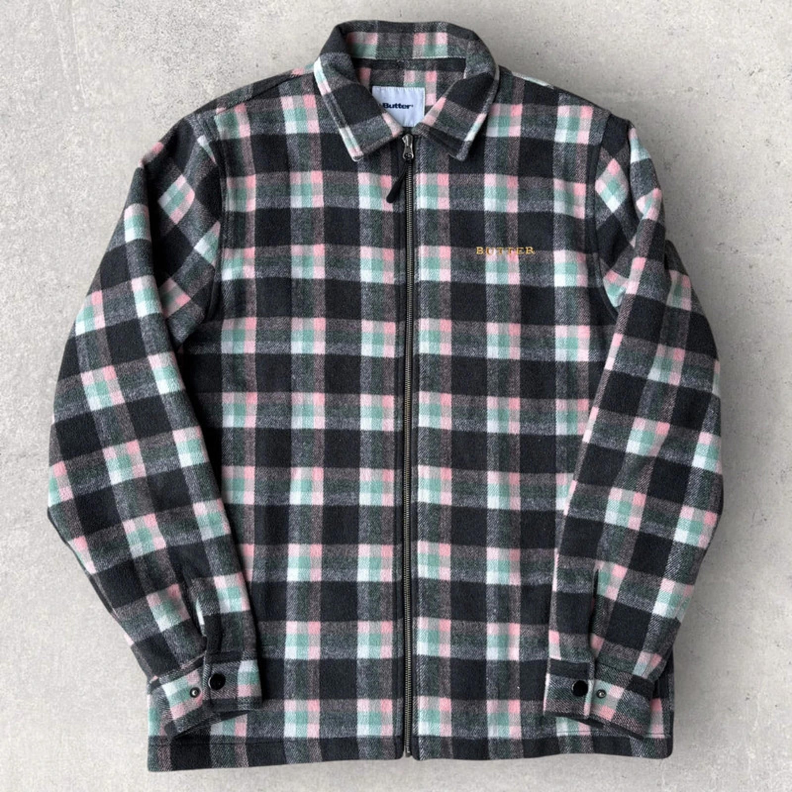 Butter Goods Flannel Plaid Zip Shirt Jacket – Grey – M