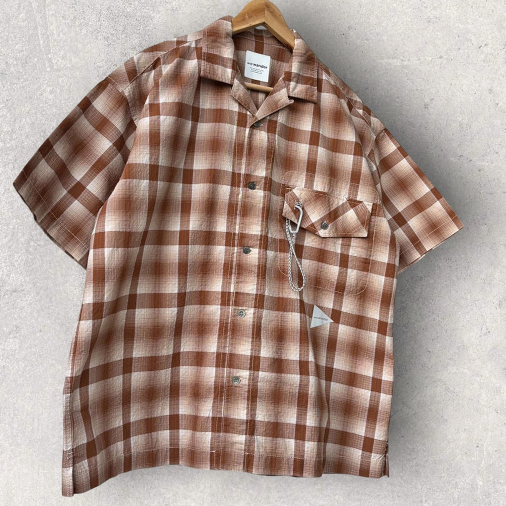 And Wander check shirt brown XL - Japan import
