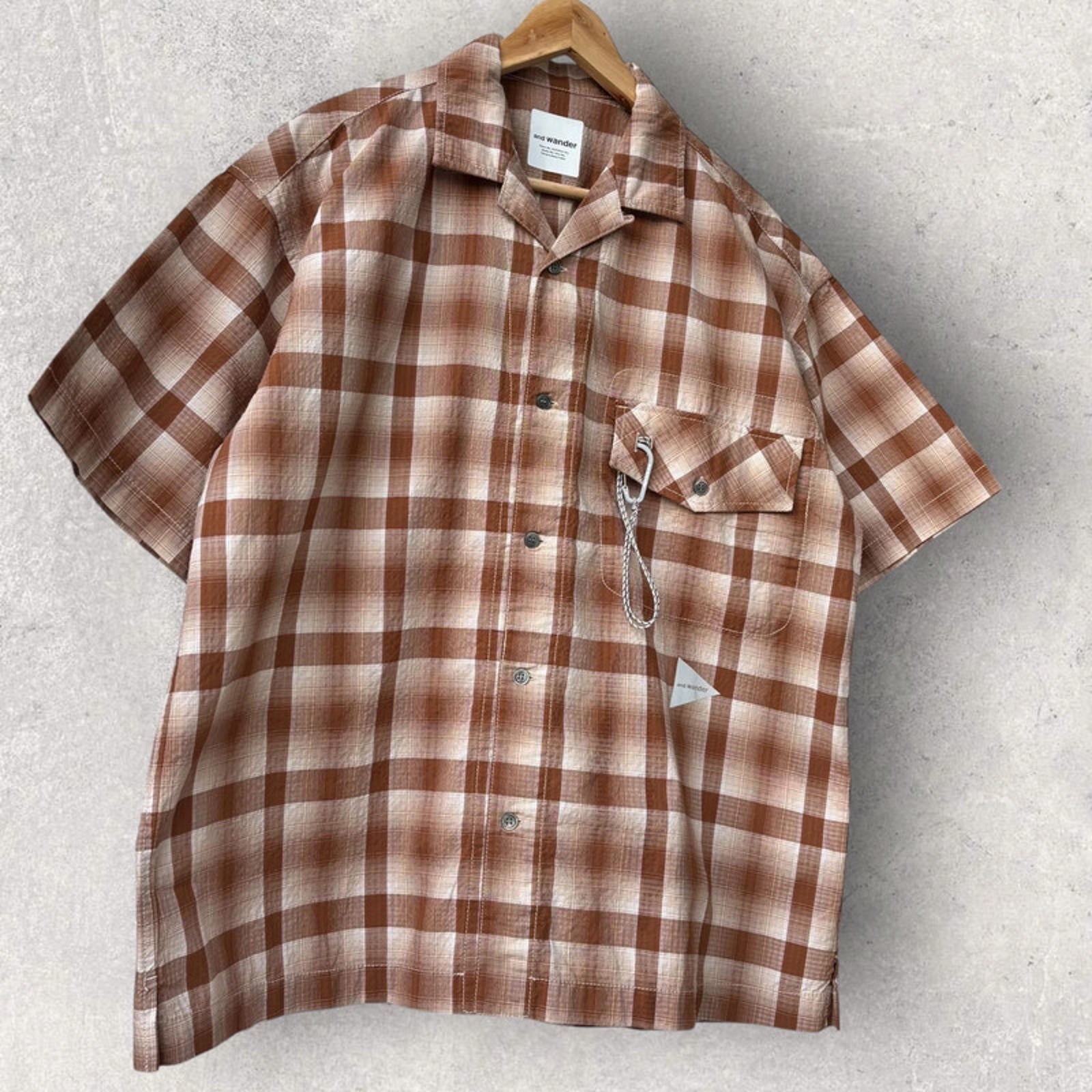 And Wander check shirt brown XL - Japan import