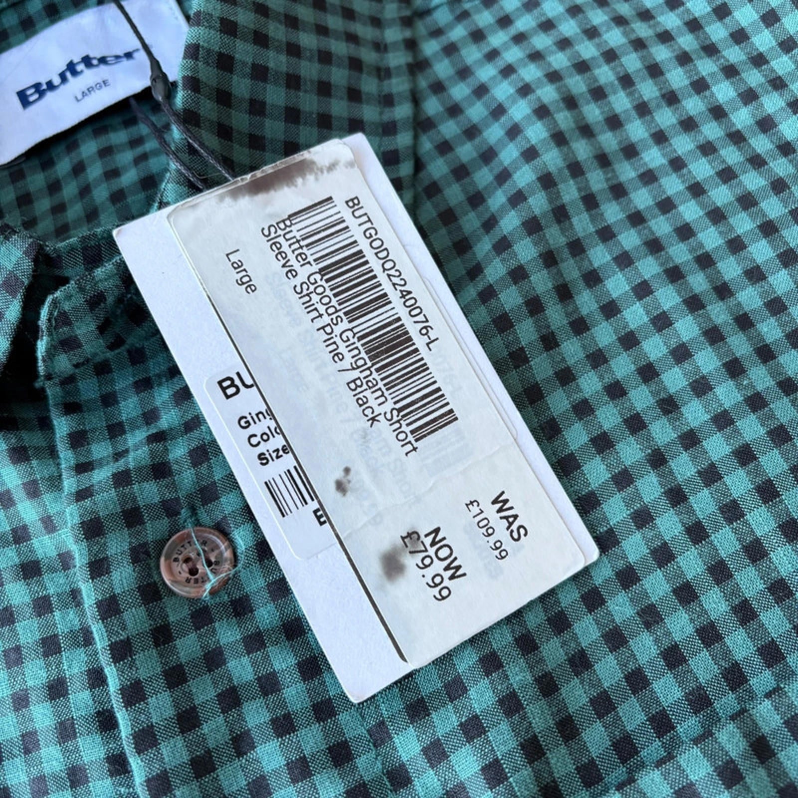 Butter Goods Gingham SS Check Shirt Pine Size L (BNWT)