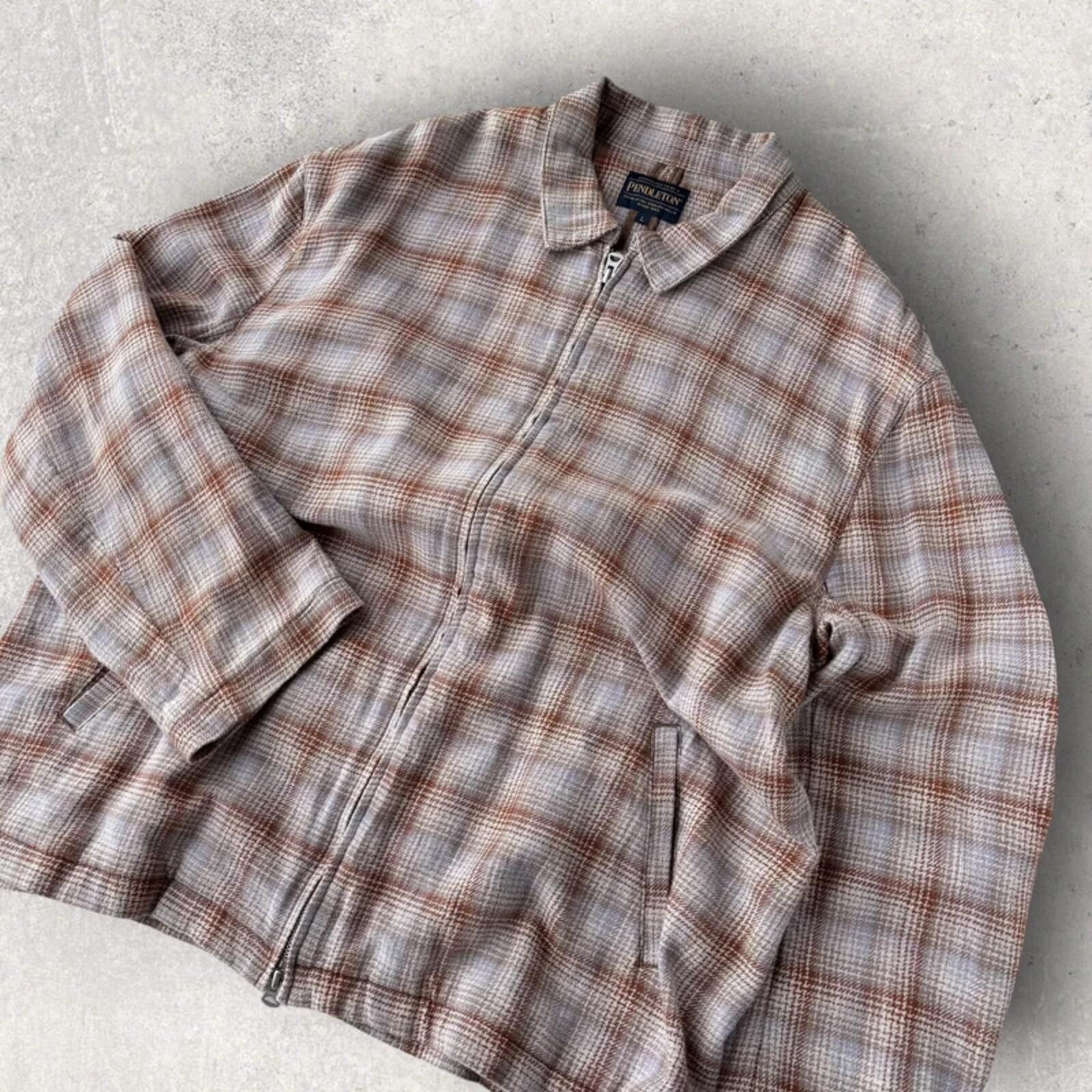 Pendleton Boxy Plaid Harrington Jacket Beige L