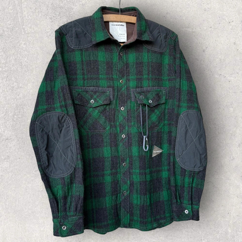 And Wander Check Technical Shirt Green Size S Japan Import