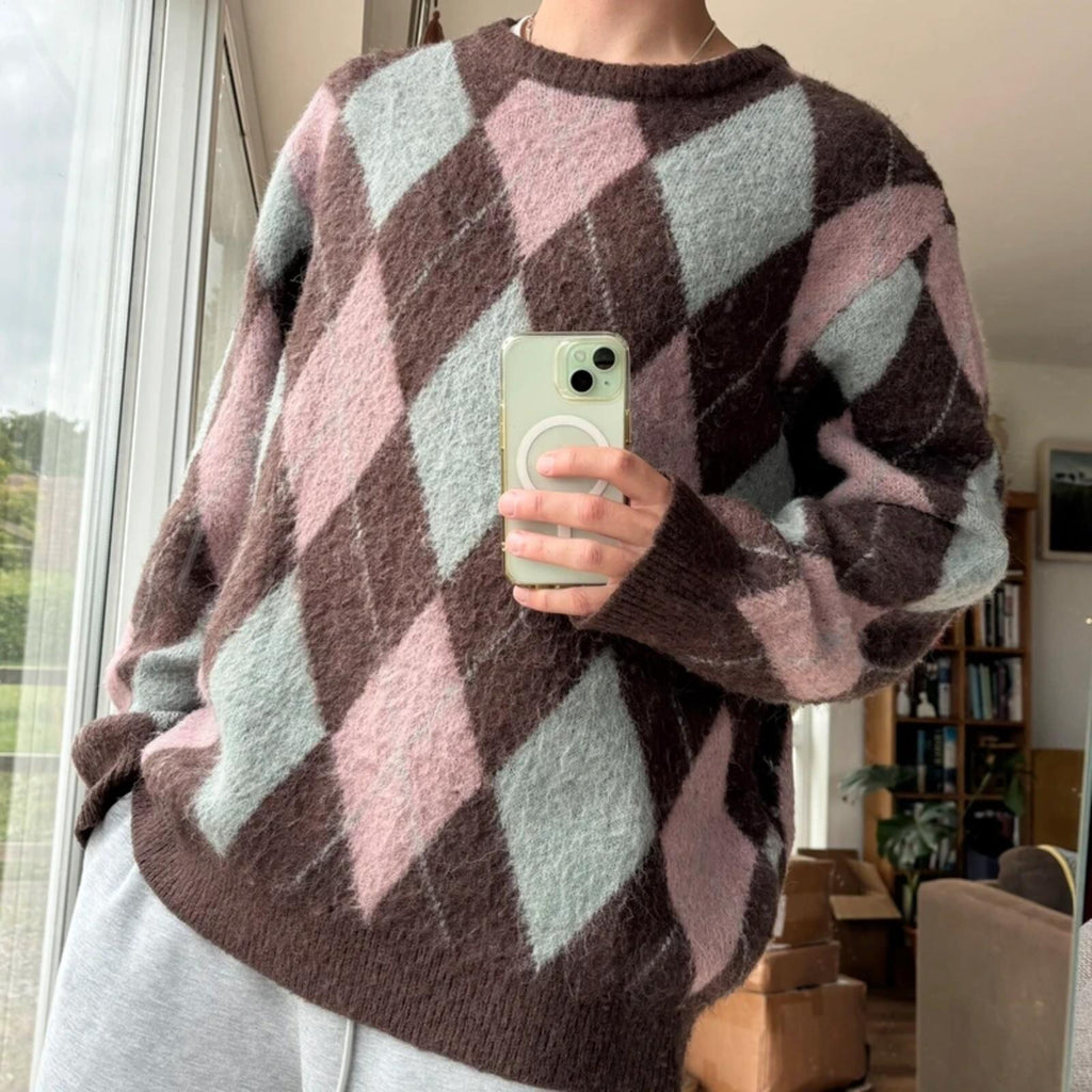 Uniform Bridge Argyle Knit Sweater Brown XL