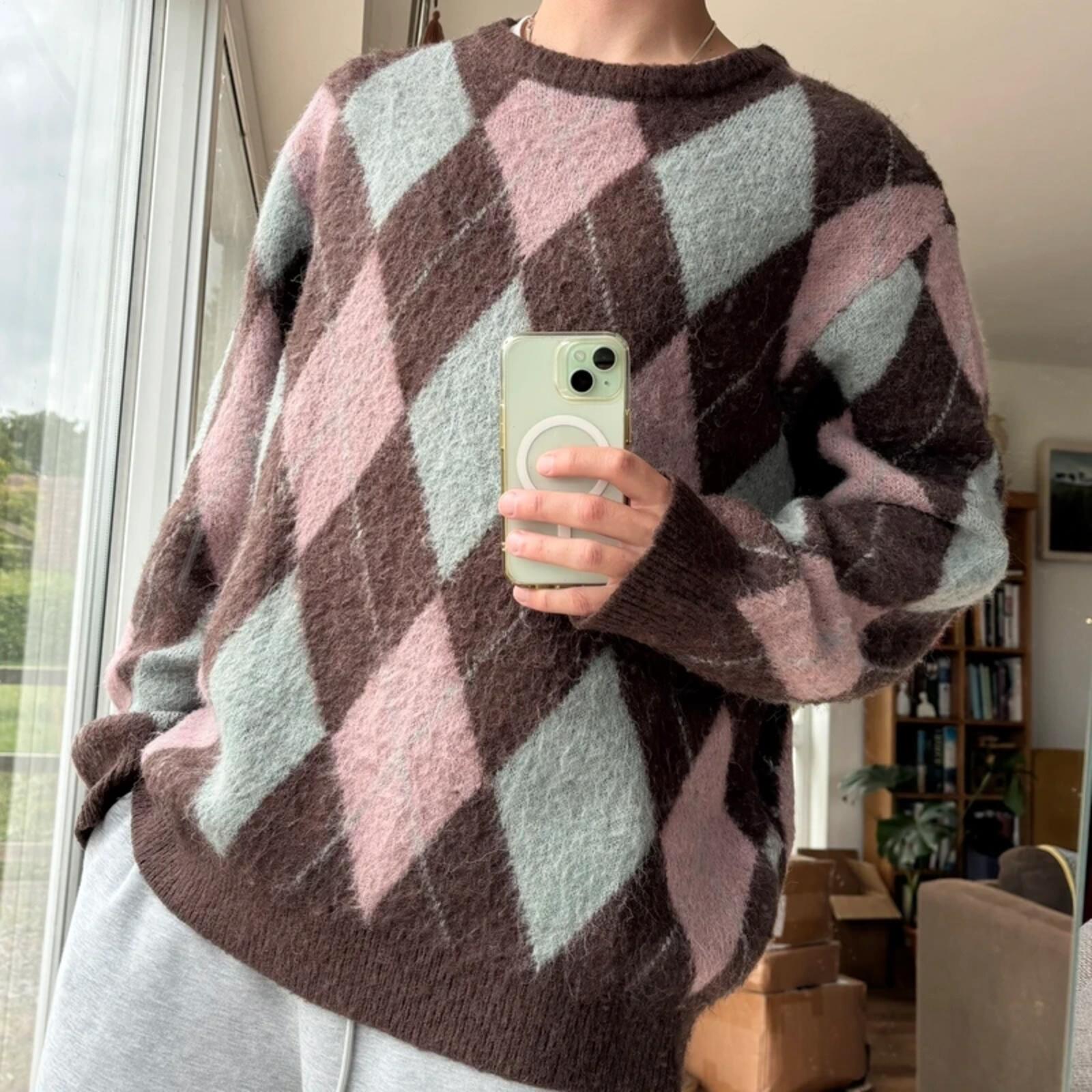Uniform Bridge Argyle Knit Sweater Brown XL
