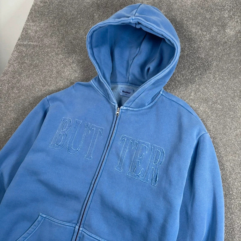 Butter Goods Spellout Zip Hoodie Blue L