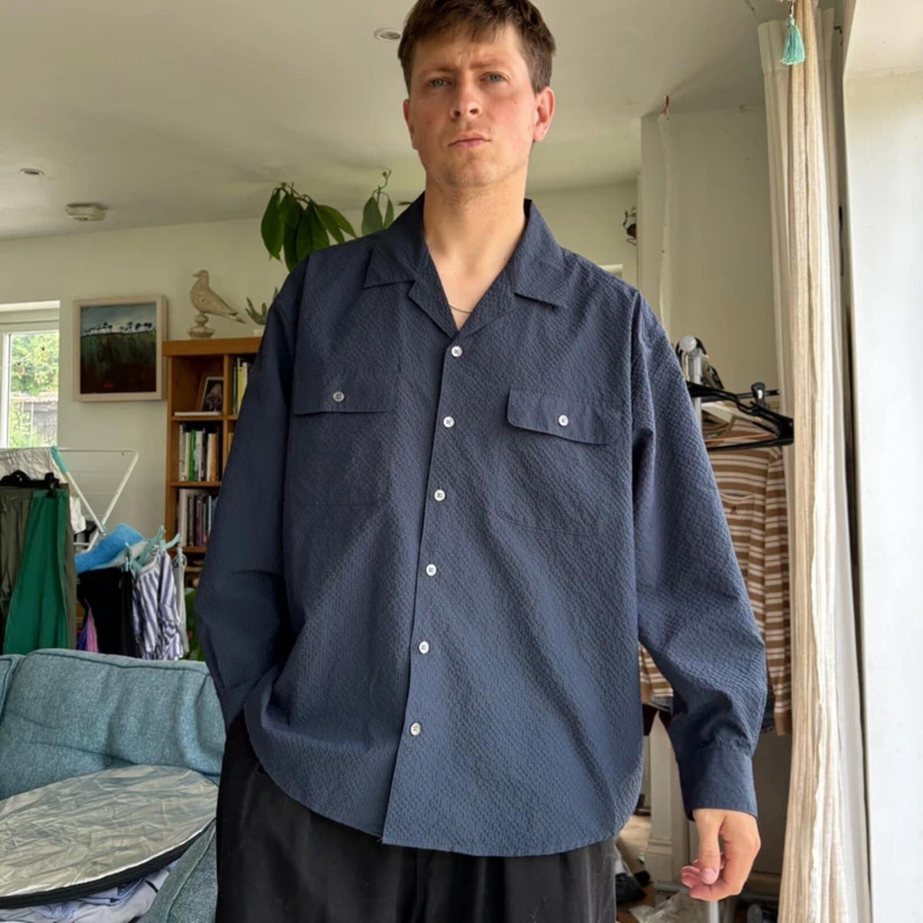 Frizmworks Open Collar Seersucker Shirt Navy L