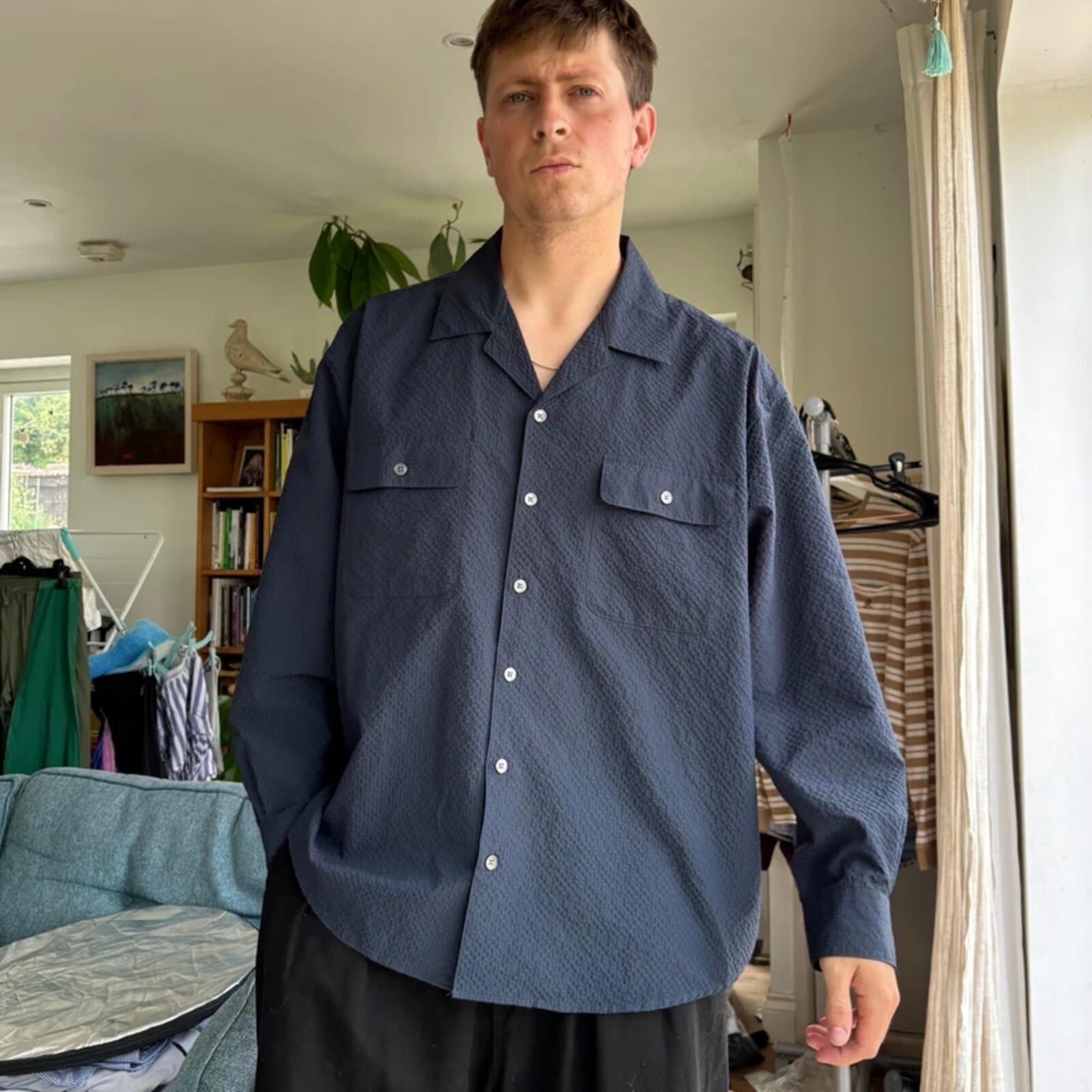 Frizmworks Open Collar Seersucker Shirt Navy L
