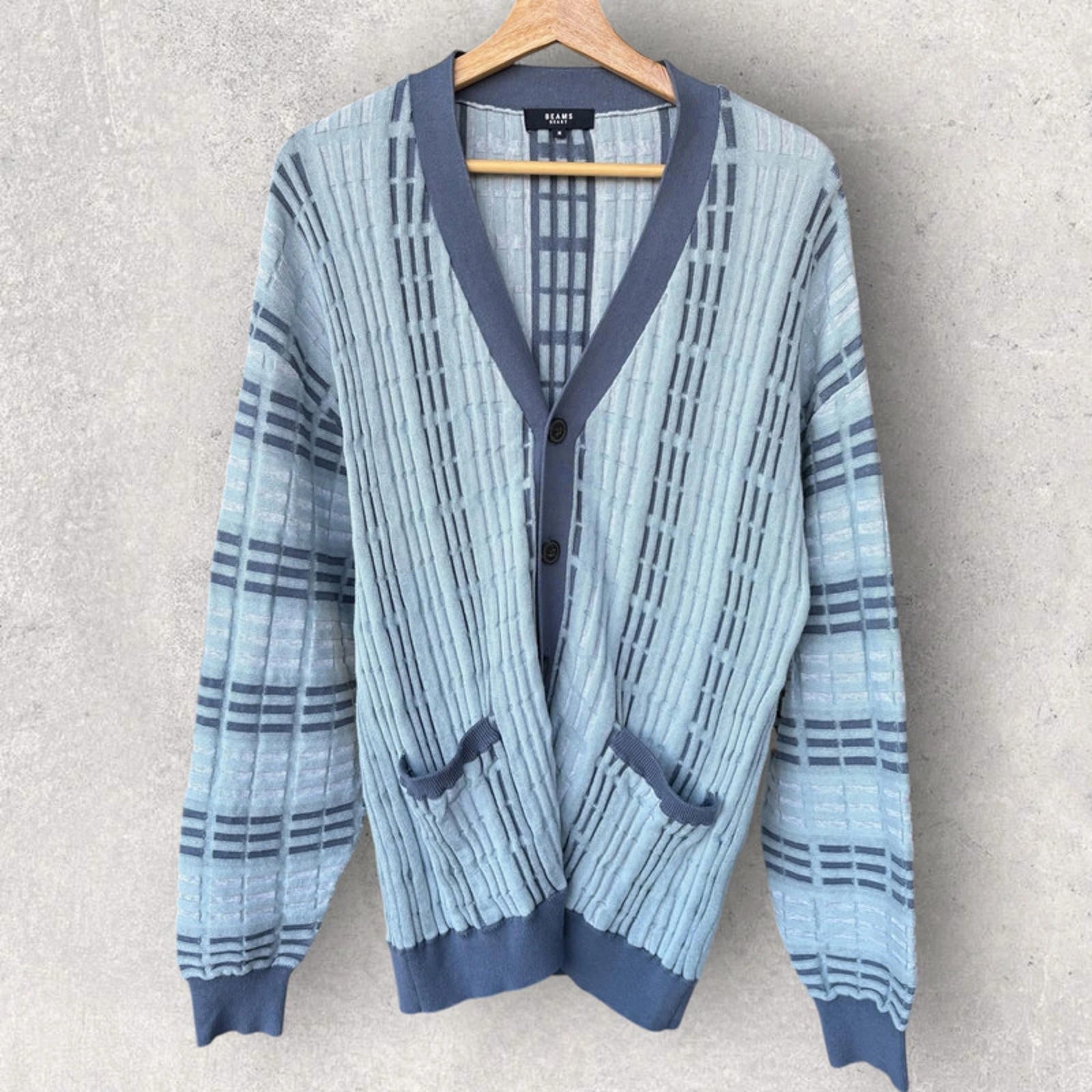 Beams Japan Waffle Cardigan Blue Size M