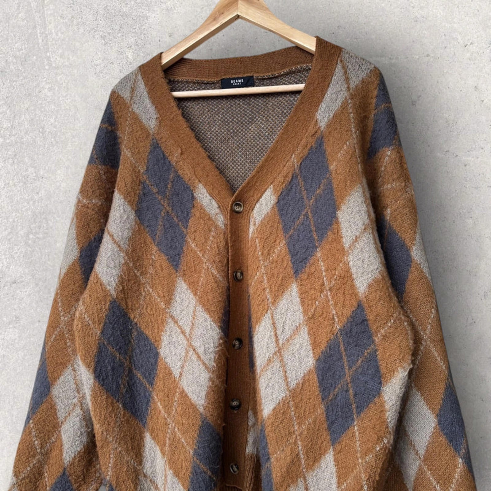 Beams Argyle Diamond Cardigan Brown M Japan Import