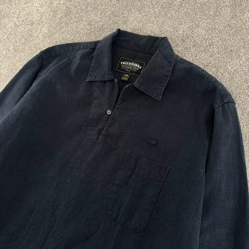 Frizmworks Linen Pullover Shirt Navy M