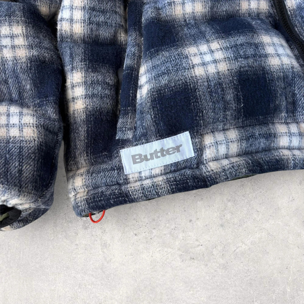 Butter Goods Reversible Plaid Puffer Jacket Blue Size M