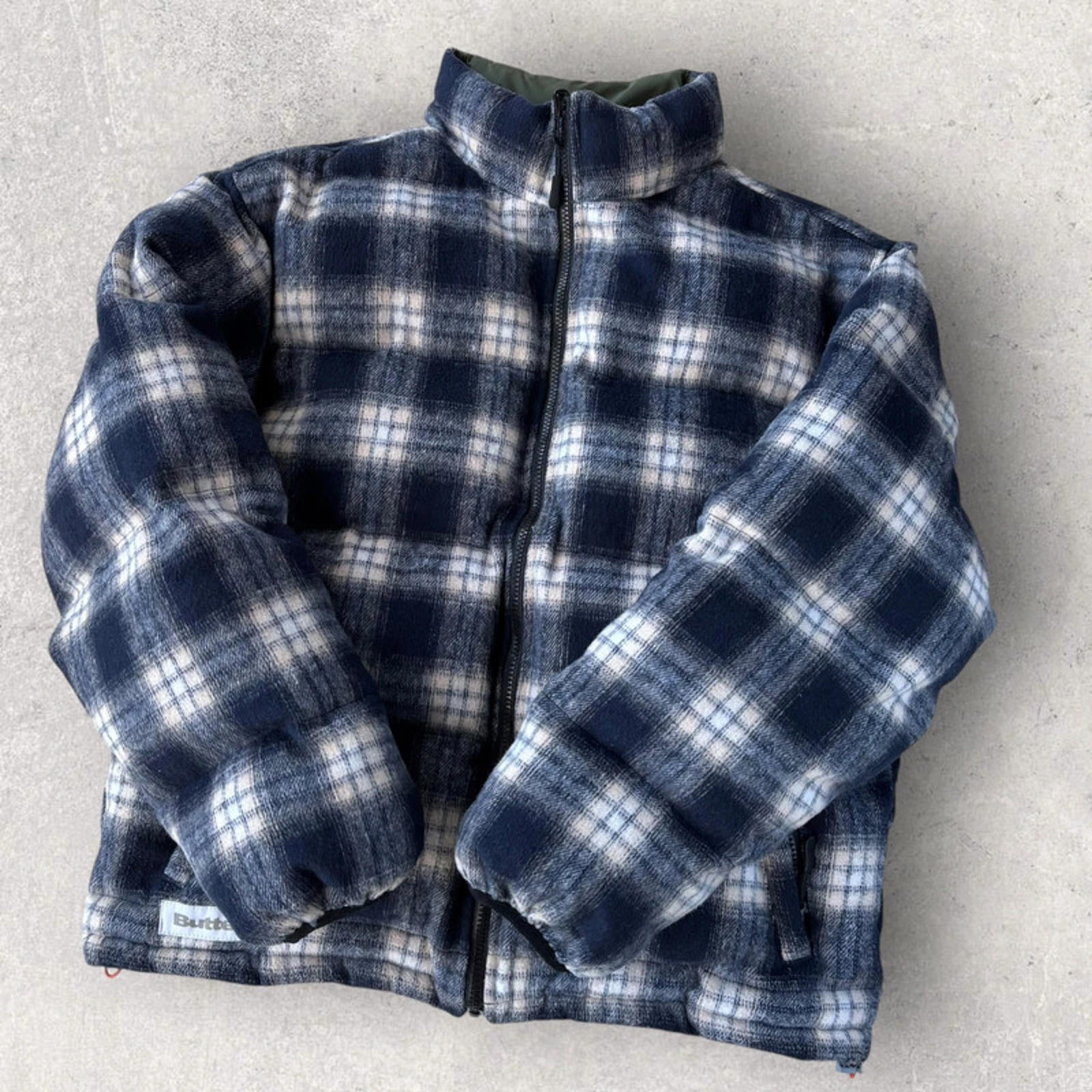 Butter Goods Reversible Plaid Puffer Jacket Blue Size M
