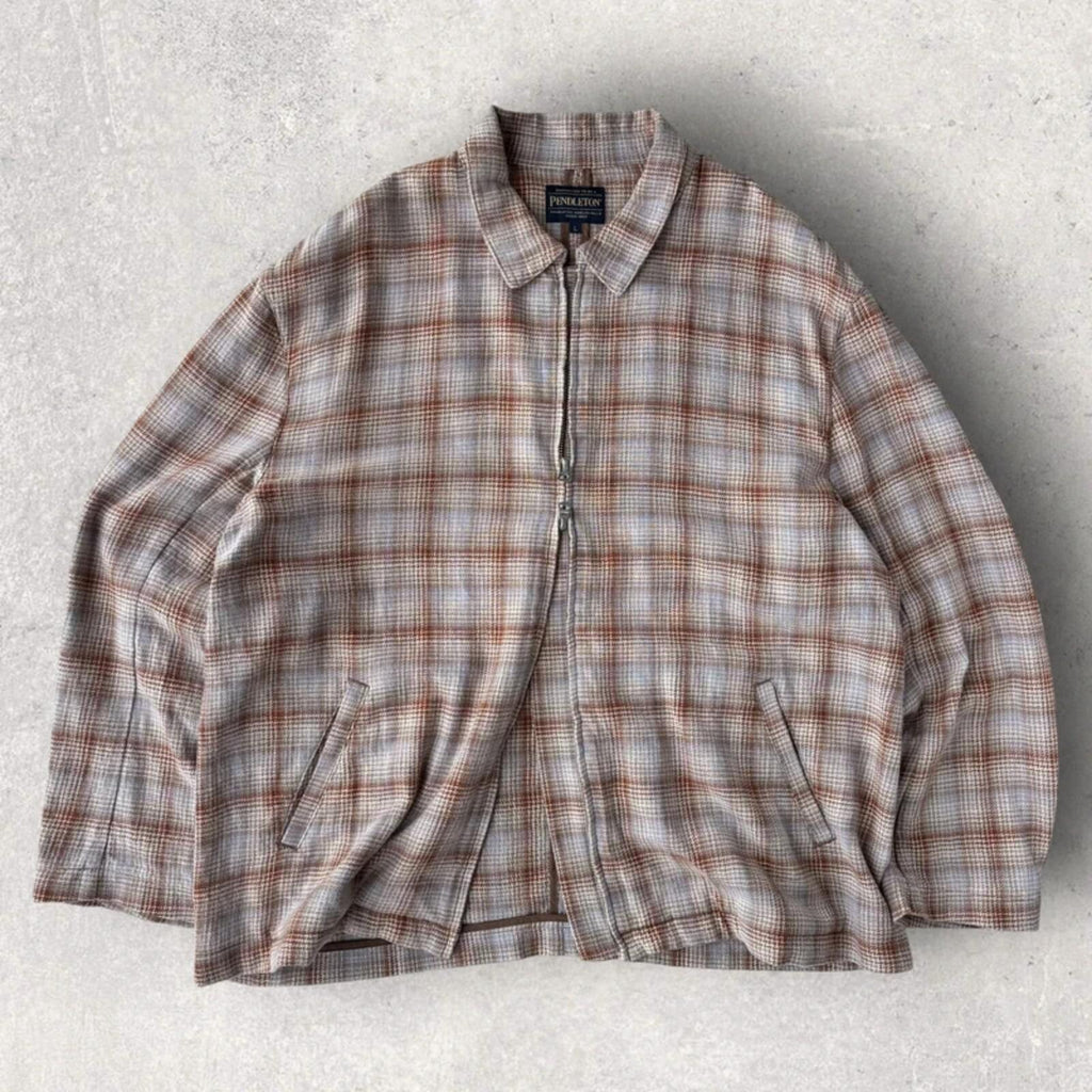 Pendleton Boxy Plaid Harrington Jacket Beige L
