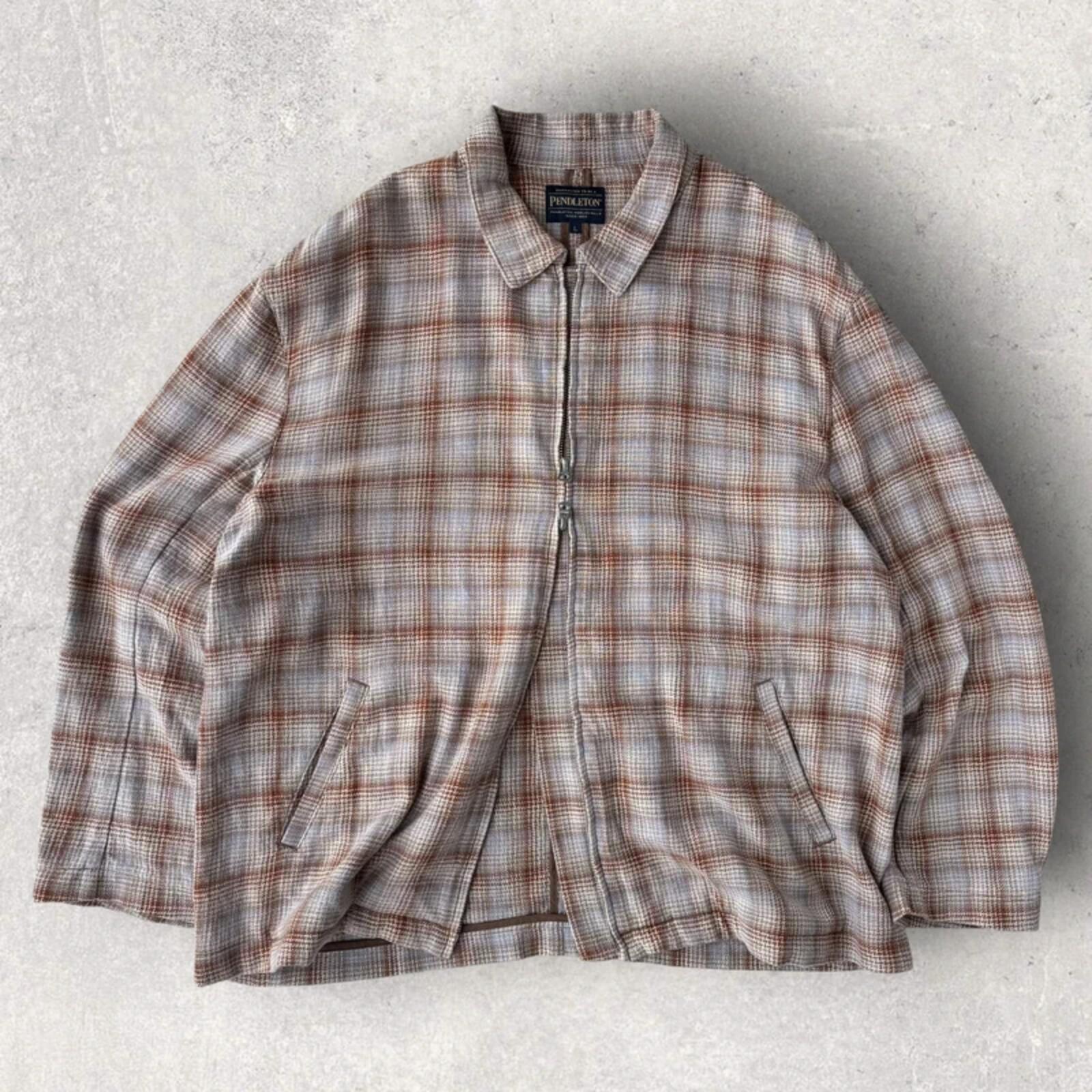 Pendleton Boxy Plaid Harrington Jacket Beige L