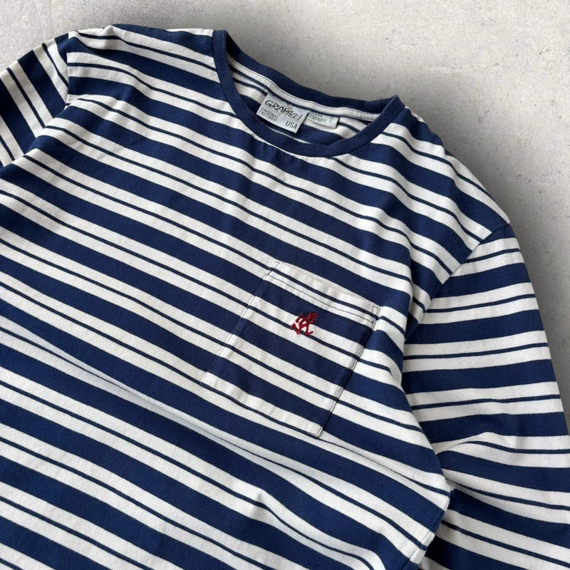 Gramicci Stripe Cropped Long Sleeve Tee Blue