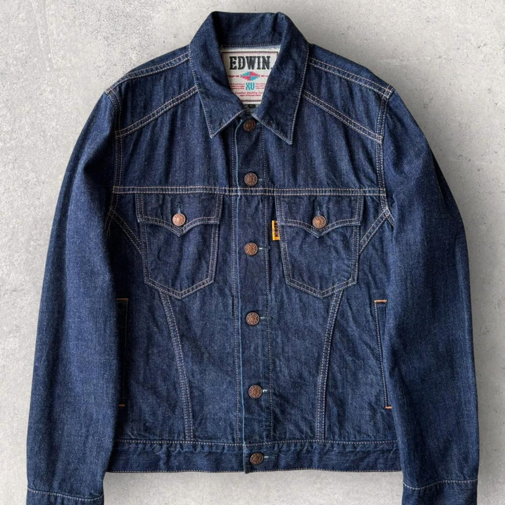 Edwin Japan XU Cropped Denim Jacket Indigo Womens L Japan Import