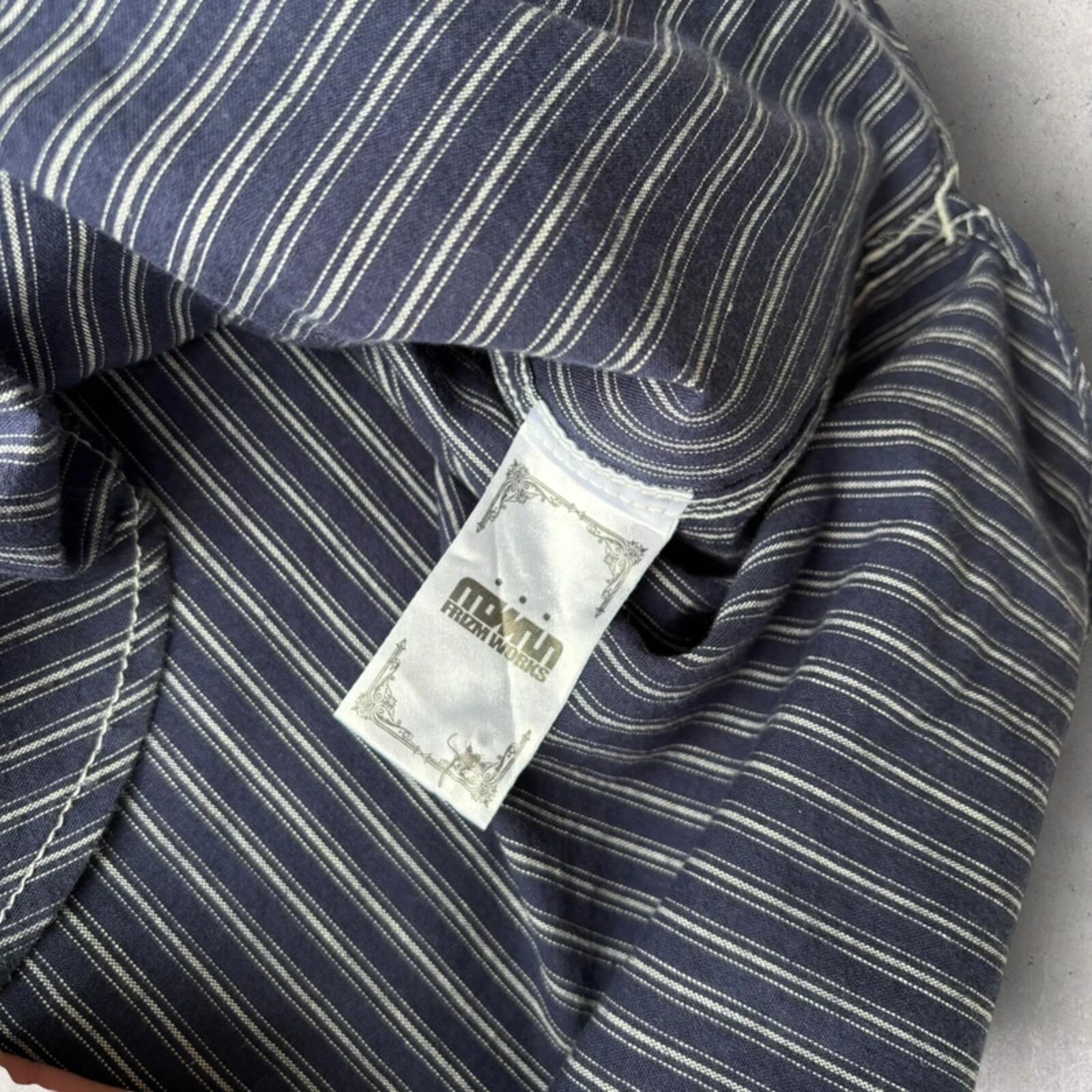 Frizmworks Amekaji  Hickory Stripe Collarless Shirt Navy S
