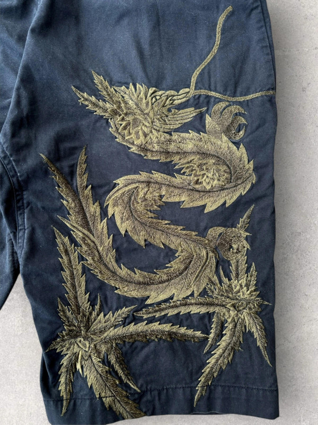 Maharishi Dragon Leaf Embroidered Shorts | Navy | Size S