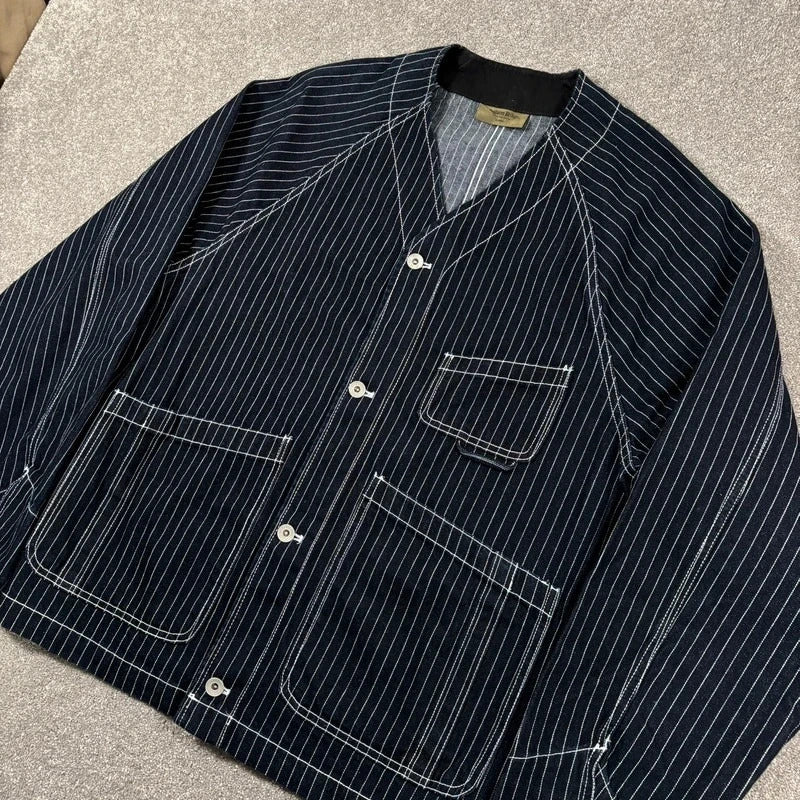 Uniform Bridge Stripe Denim Pocket Cardigan Indigo XL